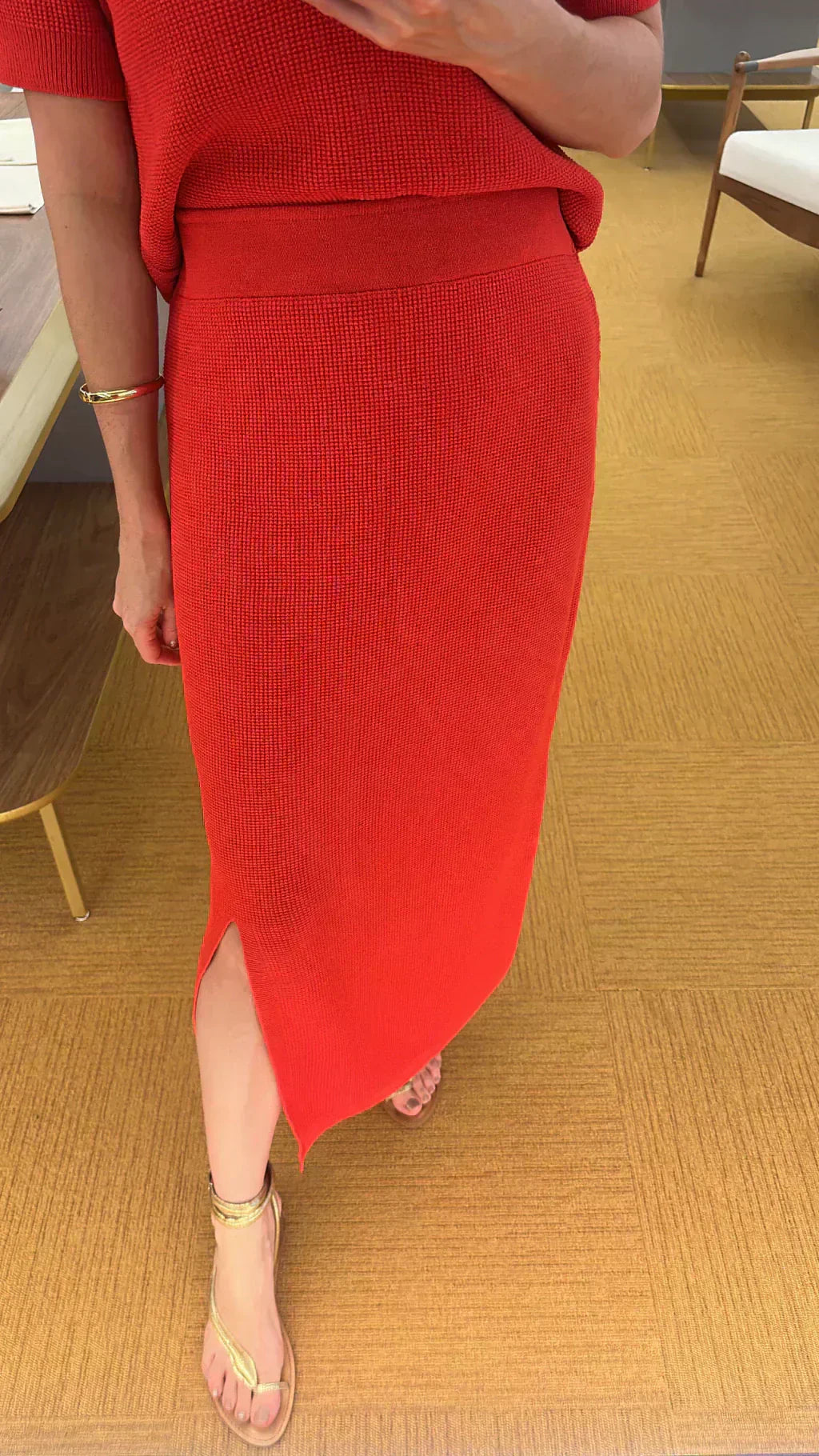 Conjunto em tricot vermelho