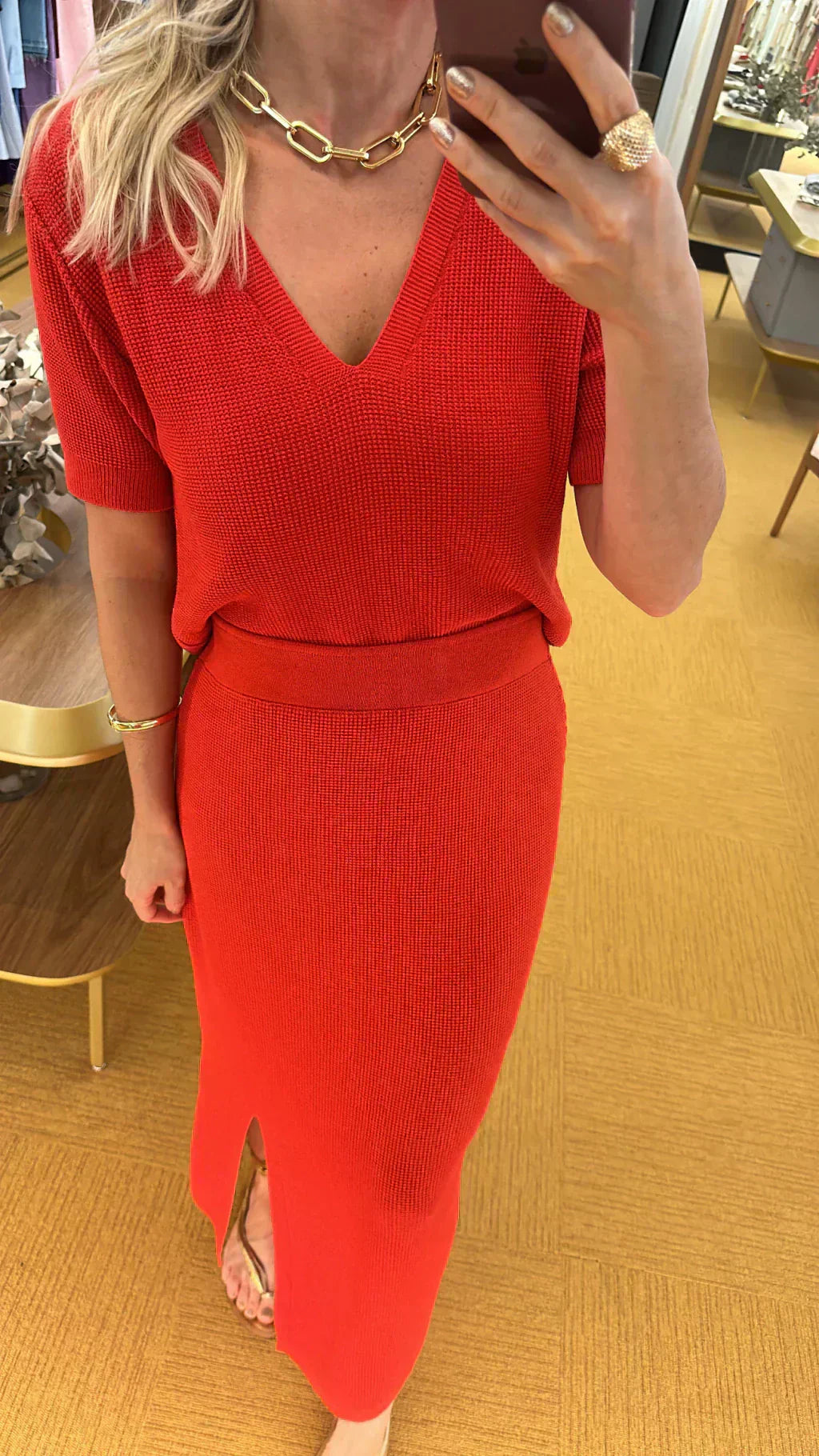 Conjunto em tricot vermelho
