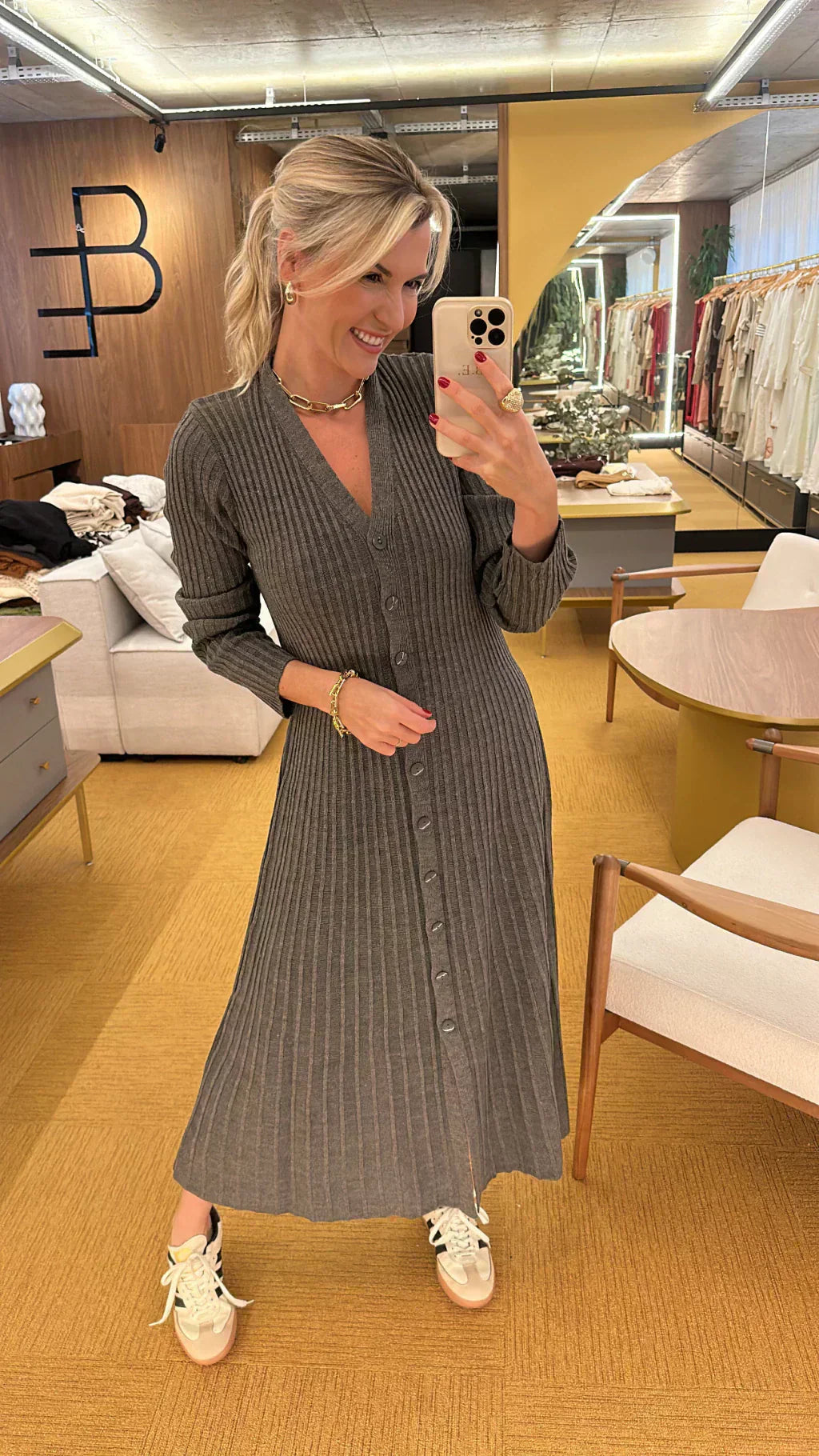 Vestido plissado tricot grafite Brigitte
