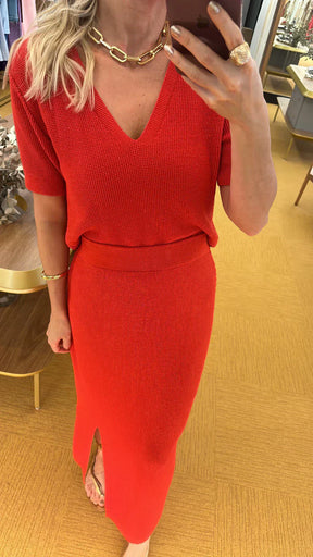 Conjunto em tricot vermelho