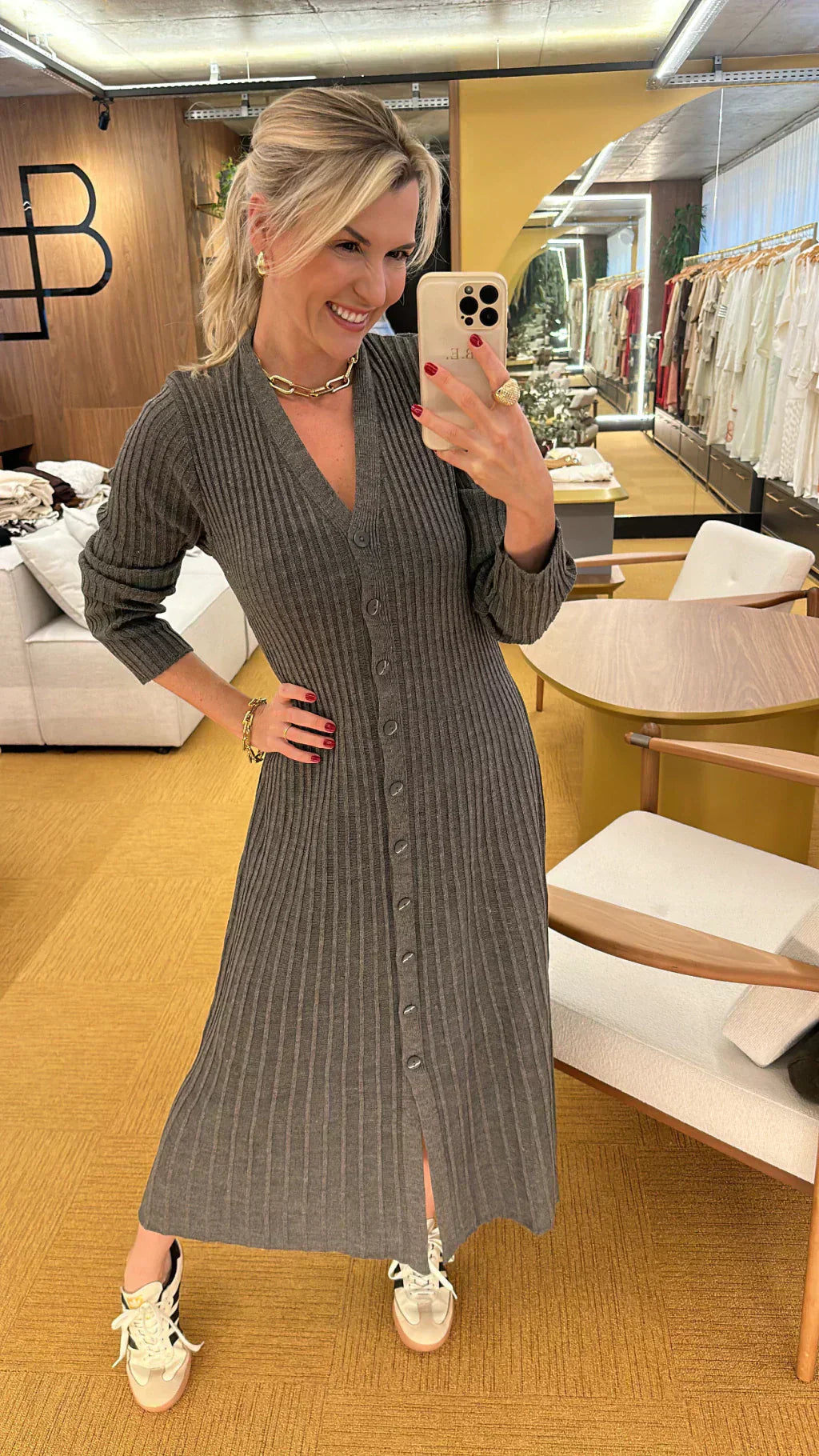 Vestido plissado tricot grafite Brigitte